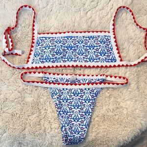 Blue and Red Patterned Bikini Set
